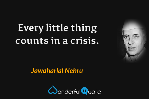 Every little thing counts in a crisis. - Jawaharlal Nehru quote.