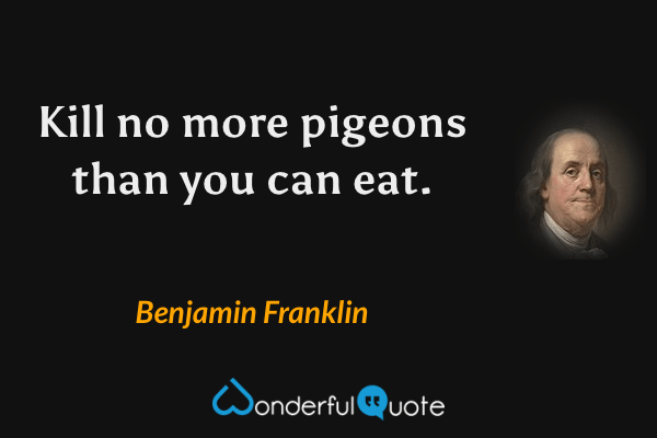 Kill no more pigeons than you can eat. - Benjamin Franklin quote.