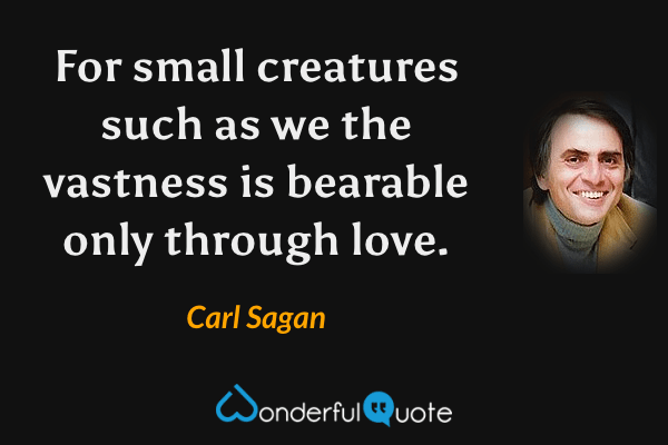 For small creatures such as we the vastness is bearable only through love. - Carl Sagan quote.