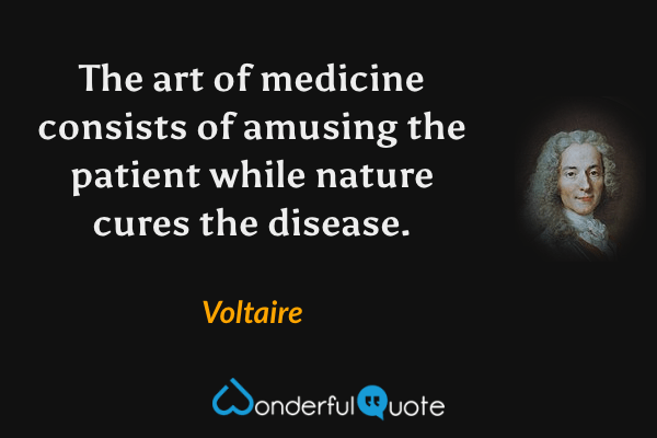 The art of medicine consists of amusing the patient while nature cures the disease. - Voltaire quote.
