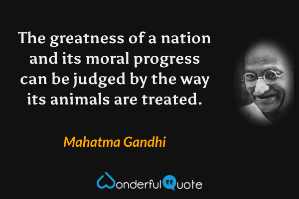 The greatness of a nation and its moral progress can be judged by the way its animals are treated. - Mahatma Gandhi quote.