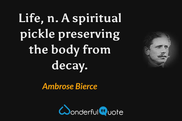 Life, n.  A spiritual pickle preserving the body from decay. - Ambrose Bierce quote.