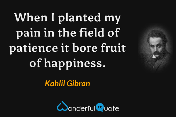 When I planted my pain in the field of patience it bore fruit of happiness. - Kahlil Gibran quote.