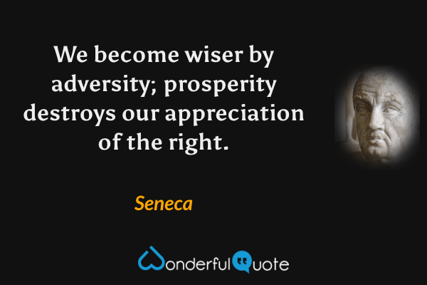 We become wiser by adversity; prosperity destroys our appreciation of the right. - Seneca quote.