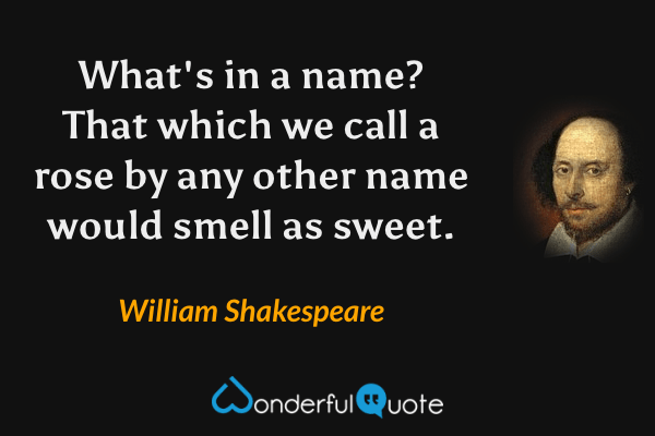 What's in a name? That which we call a rose by any other name would smell as sweet. - William Shakespeare quote.