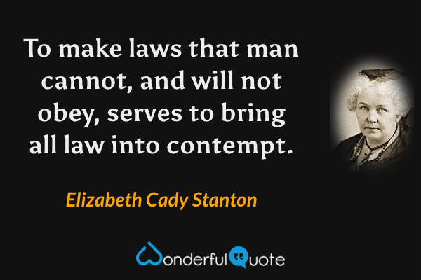 To make laws that man cannot, and will not obey, serves to bring all law into contempt. - Elizabeth Cady Stanton quote.