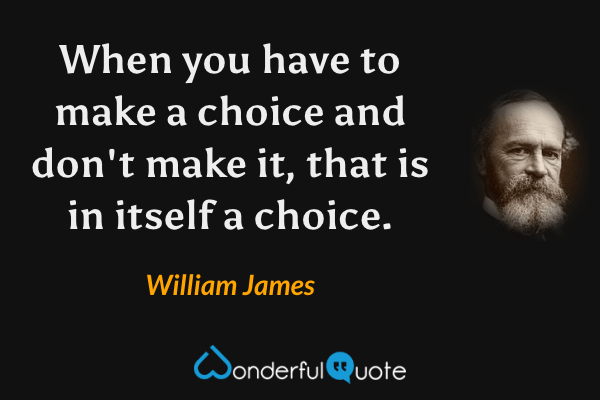 When you have to make a choice and don't make it, that is in itself a choice. - William James quote.
