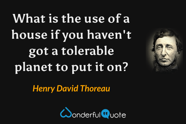 What is the use of a house if you haven't got a tolerable planet to put it on? - Henry David Thoreau quote.