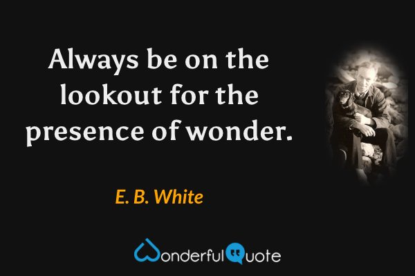 Always be on the lookout for the presence of wonder. - E. B. White quote.