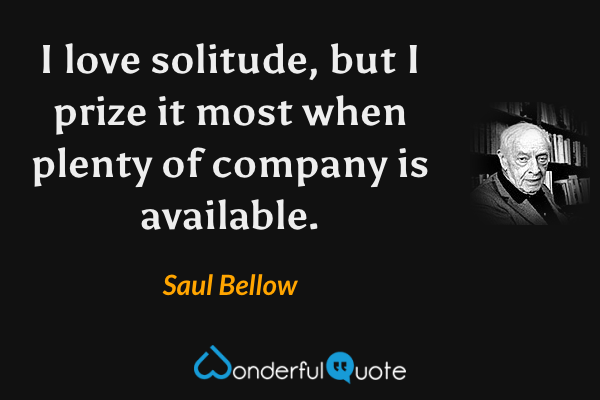 I love solitude, but I prize it most when plenty of company is available. - Saul Bellow quote.