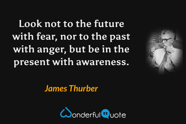 Look not to the future with fear, nor to the past with anger, but be in the present with awareness. - James Thurber quote.