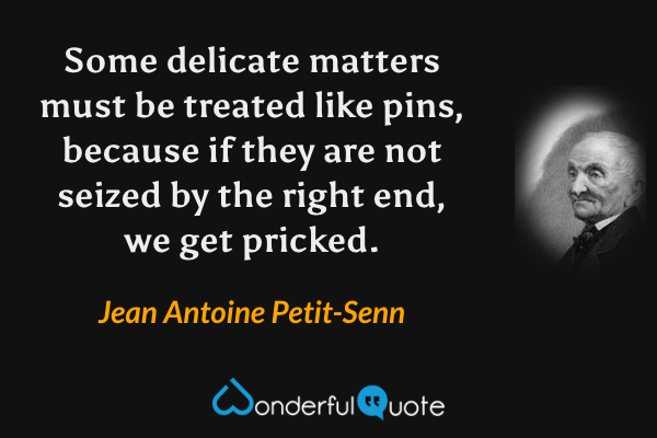 Some delicate matters must be treated like pins, because if they are not seized by the right end, we get pricked. - Jean Antoine Petit-Senn quote.