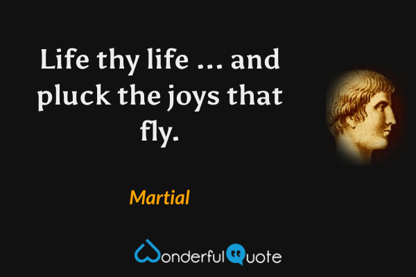Life thy life ... and pluck the joys that fly. - Martial quote.