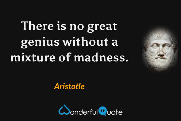 There is no great genius without a mixture of madness. - Aristotle quote.