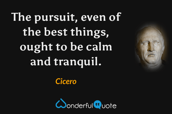 The pursuit, even of the best things, ought to be calm and tranquil. - Cicero quote.
