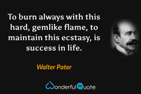 To burn always with this hard, gemlike flame, to maintain this ecstasy, is success in life. - Walter Pater quote.