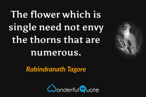The flower which is single need not envy the thorns that are numerous. - Rabindranath Tagore quote.