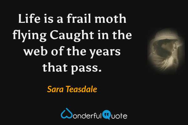 Life is a frail moth flying
Caught in the web of the years that pass. - Sara Teasdale quote.