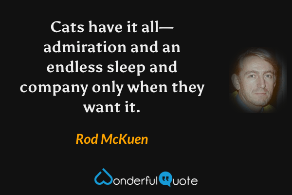 Cats have it all—admiration and an endless sleep and company only when they want it. - Rod McKuen quote.