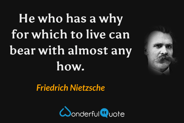 He who has a why for which to live can bear with almost any how. - Friedrich Nietzsche quote.