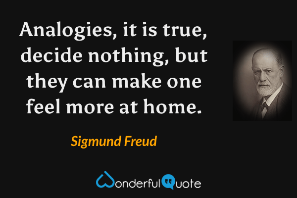 Analogies, it is true, decide nothing, but they can make one feel more at home. - Sigmund Freud quote.