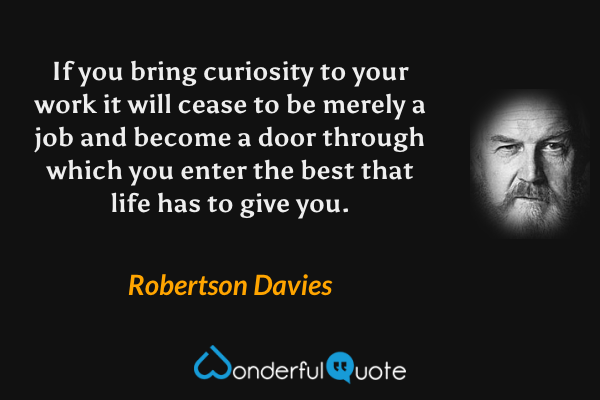 If you bring curiosity to your work it will cease to be merely a job and become a door through which you enter the best that life has to give you. - Robertson Davies quote.