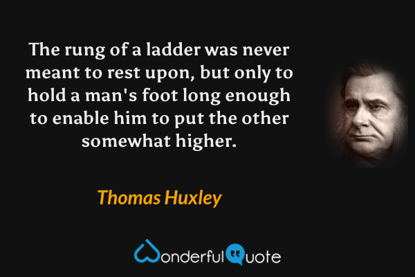 The rung of a ladder was never meant to rest upon, but only to hold a man's foot long enough to enable him to put the other somewhat higher. - Thomas Huxley quote.