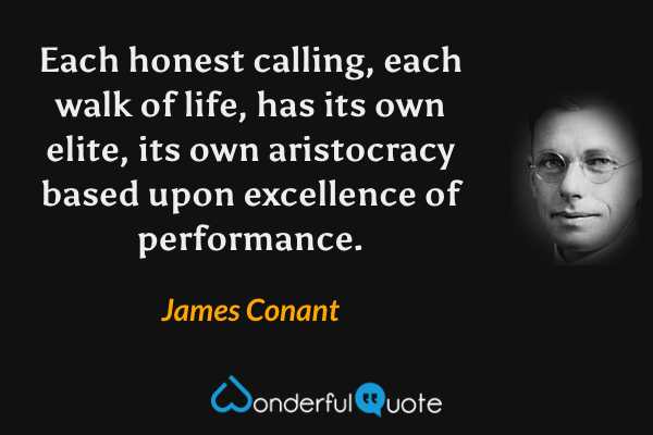 Each honest calling, each walk of life, has its own elite, its own aristocracy based upon excellence of performance. - James Conant quote.
