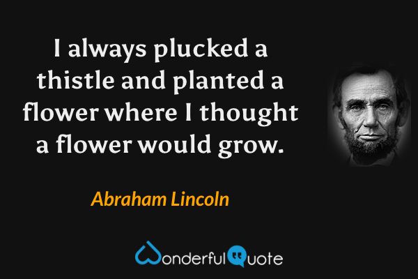 I always plucked a thistle and planted a flower where I thought a flower would grow. - Abraham Lincoln quote.