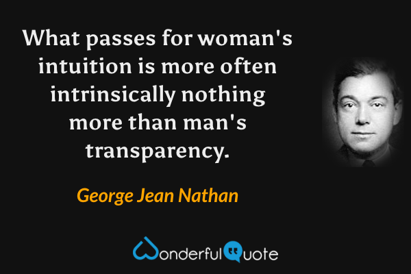 What passes for woman's intuition is more often intrinsically nothing more than man's transparency. - George Jean Nathan quote.
