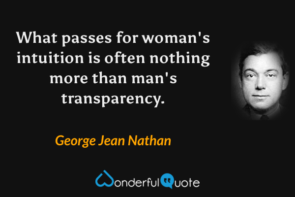 What passes for woman's intuition is often nothing more than man's transparency. - George Jean Nathan quote.