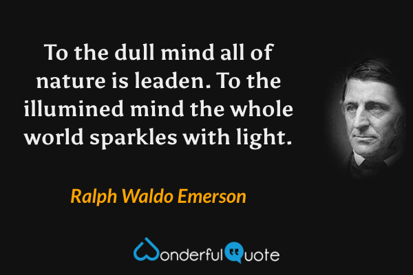 To the dull mind all of nature is leaden. To the illumined mind the whole world sparkles with light. - Ralph Waldo Emerson quote.