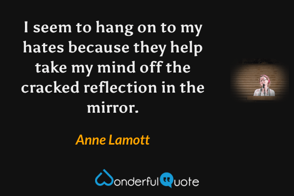 I seem to hang on to my hates because they help take my mind off the cracked reflection in the mirror. - Anne Lamott quote.