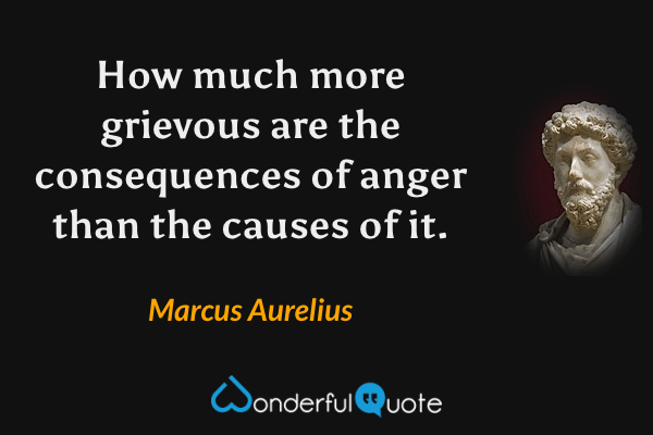 How much more grievous are the consequences of anger than the causes of it. - Marcus Aurelius quote.